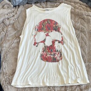 Haute Hippie Cream Tank Top with Red Skull Design